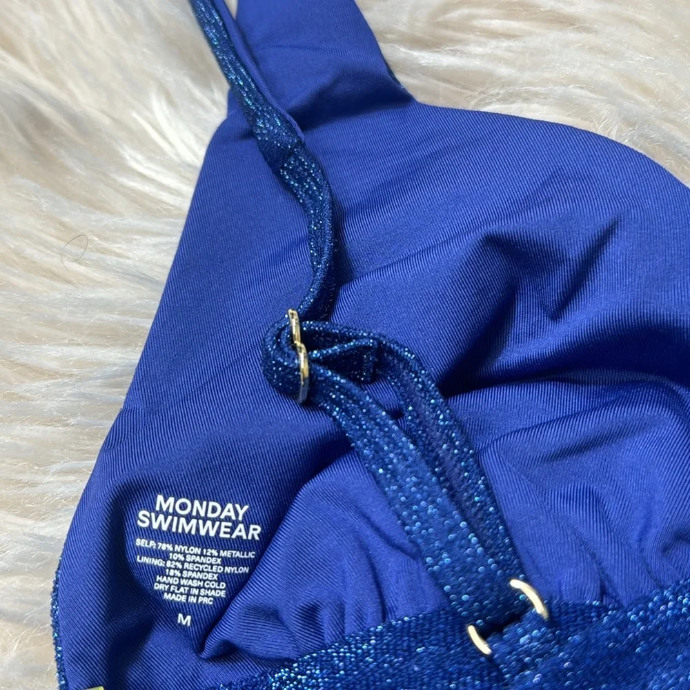 Monday swim Portofino Top in navy shimmer sz M